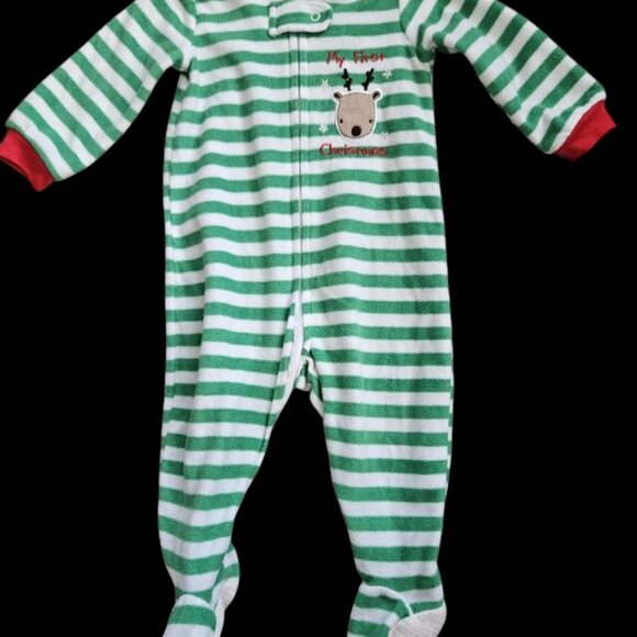 * ABSORBA Green Striped MY FIRST CHRISTMAS Fleece Sleeper 6-12 months - Picture 4 of 4